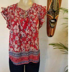 *SALE* SALE Knot Rose Short Sleeve Tie Front Floral Top S